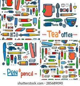 Office Business Seamless Patterns and Illustrations On White Background
