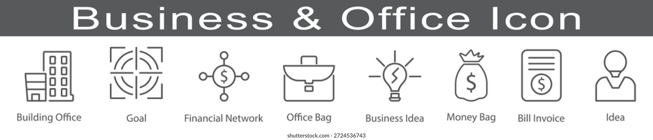 Conjunto de ícones sólidos do Office e Business. Inclui ícones de trabalho em equipe, reunião, inicialização, gerenciamento, lucro e preenchimento de sucesso. Coleção de design plano vetorial