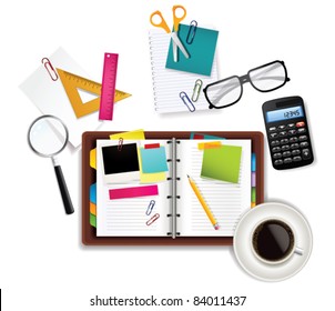 Office and Business Supplies Background. Vector Illustration.