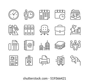 office and business thin line icon set, black color, isolated