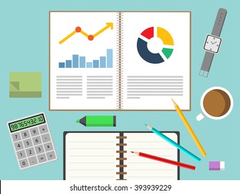 Office business in top view. Flat design for business financial marketing banking advertisement office people life property stock fund commercial background in minimal concept cartoon illustration.