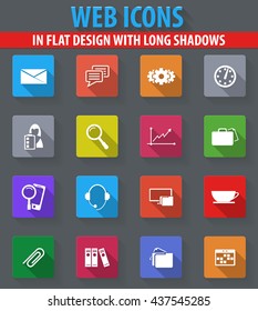 Office and Business web icons in flat design with long shadows
