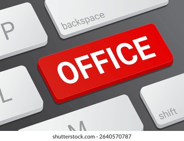Office Button on Computer Keyboard with White Text for Business Software Workplace Navigation and Office Interface Concept Illustration