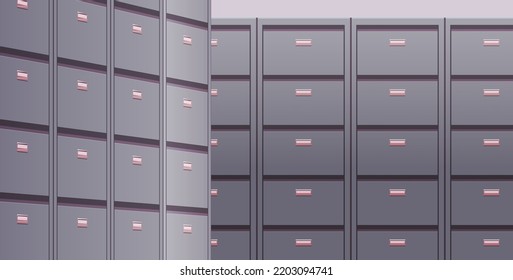 Office cabinet and document data archive storage folders for files business administration concept flat vector illustration.