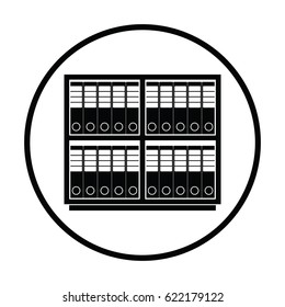 Office cabinet with folders icon. Thin circle design. Vector illustration.