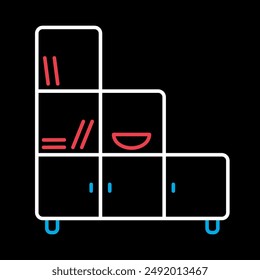 Office cabinet with folders and shelves for document storage organizing vector on black background icon. Graph symbol for furniture, web site and apps design, logo, app, UI