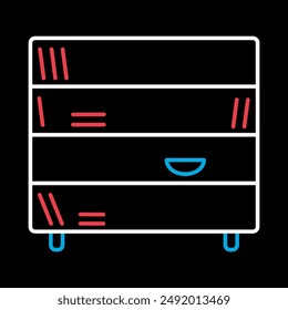 Office cabinet with folders and shelves for document storage organizing vector on black background icon. Graph symbol for furniture, web site and apps design, logo, app, UI