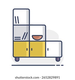 Gabinete de oficina con carpetas y estantes para el almacenamiento de documentos que organiza el ícono del Vector. Símbolo del gráfico para el diseño de los muebles, del Sitio web y de los App, logotipo, App, UI