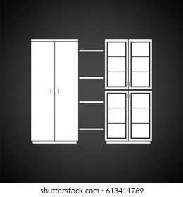 Office cabinet icon. Black background with white. Vector illustration.