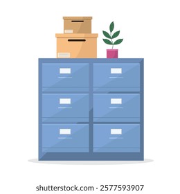 Office cabinet icon with document drawers. Concept of storage, archiving of documents in the office.