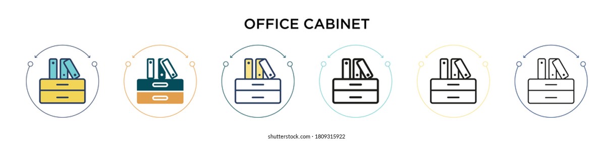 Icono de gabinete de Office en estilo relleno, delgado, de contorno y trazo. Ilustración vectorial de dos diseños de iconos vectoriales de oficina en color y negro se pueden utilizar para móviles, ui, web
