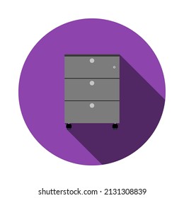 Office Cabinet Icon. Flat Circle Stencil Design With Long Shadow. Vector Illustration.