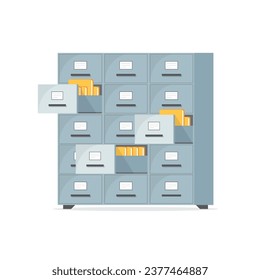 Office cabinet icon in flat style. Furniture storage vector illustration on isolated background. Drawer sign business concept.