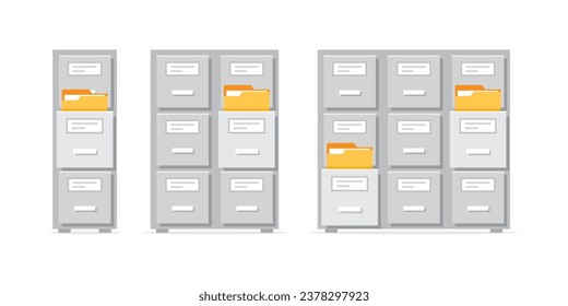 Office cabinet icon in flat style. Furniture storage vector illustration on isolated background. Drawer sign business concept.