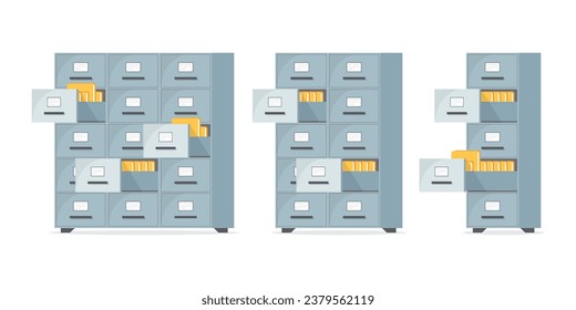 Office cabinet icon in flat style. Furniture storage vector illustration on isolated background. Drawer sign business concept.