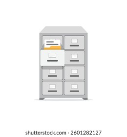 Office cabinet icon in flat style. Furniture storage vector illustration on isolated background. Drawer sign business concept.