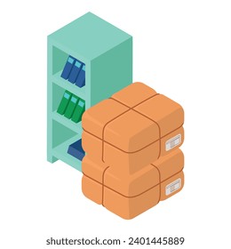 Office cabinet icon isometric vector. Cabinet with shelve and closed parcel icon. Office furniture, delivery concept