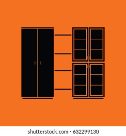 Office cabinet icon. Orange background with black. Vector illustration.