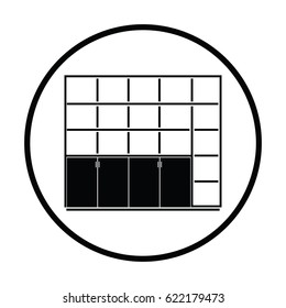 Office cabinet icon. Thin circle design. Vector illustration.