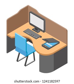 Office cabins, workplace flat icon 