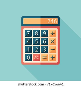 Office calculator flat square icon with long shadows.