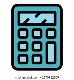 Icono de calculadora de Office. Esquema de la calculadora de la oficina vectorial color plano aislado