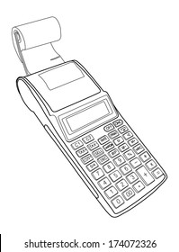 Office calculator with roll paper vector isolated on white background.