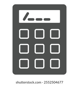 Icono sólido de la calculadora de la oficina, contando el concepto de los números. Gráficos de Vector. Signo de Calc sobre fondo blanco, icono de estilo de glifo para móvil o Diseño web