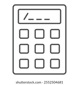 Office calculator thin line icon, counting numbers concept. Vector graphics. Calc sign on white background, outline style icon for mobile or web design