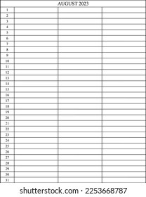 office calendar AUGUST 2023 year