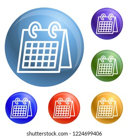 Office calendar icons set vector 6 color isolated on white background