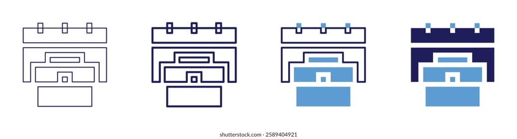 Office calendar software icon in 4 different styles. Thin Line, Line, Bold Line, Duotone. Duotone style. Editable stroke.