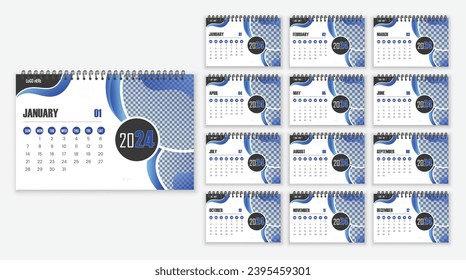 Office calendar template with abstract shapes for 2024.