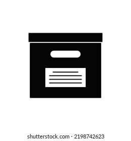 office cardboard box icon in black flat glyph, filled style isolated on white background