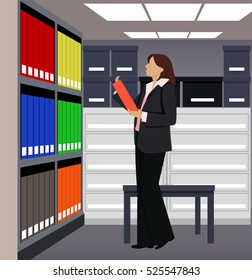 office cartoon character woman with documents