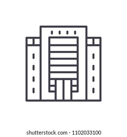 Office center black icon concept. Office center flat  vector symbol, sign, illustration.