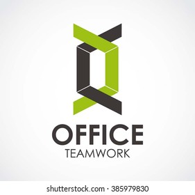 Office chain of ribbon connection abstract vector and logo design or template teamwork business icon of company identity symbol concept