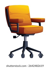 Office chair with armrests and wheels, designed for a comfortable workspace. Vector cartoon illustration