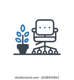 An office chair beside a plant in a pot.