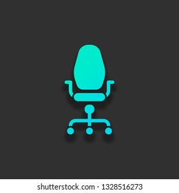 Office chair, business icon. Colorful logo concept with soft shadow on dark background. Icon color of azure ocean