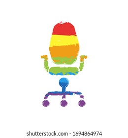 Office chair, business icon. Drawing sign with LGBT style, seven colors of rainbow (red, orange, yellow, green, blue, indigo, violet