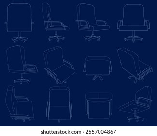 Office chair contour vector illustration on blue background. chair Line art, clip art. swivel chair