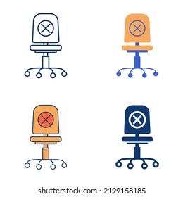 Office Chair With Cross Symbol Icon Set In Flat And Line Style. Dismissal Or Refusal Concept. Vector Illustration.