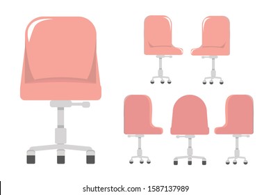 Office chair design with different points of view, used for interior design in flat cartoon style.