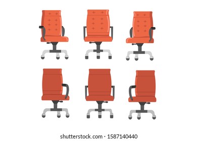 Office chair design with different points of view, used for interior design in flat cartoon style.