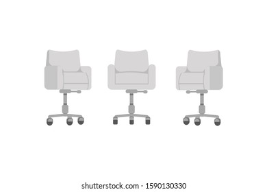 Office chair design with different points of view, used for interior design in flat cartoon style.