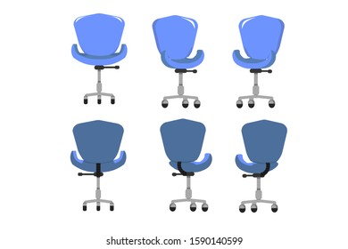 Office chair design with different points of view, used for interior design in flat cartoon style.
