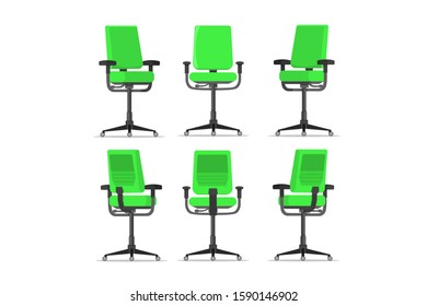 Office chair design with different points of view, used for interior design in flat cartoon style.