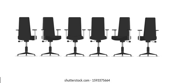 Office chair design with different points of view, used for interior design in flat cartoon style.
