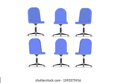 Office chair design with different points of view, used for interior design in flat cartoon style.